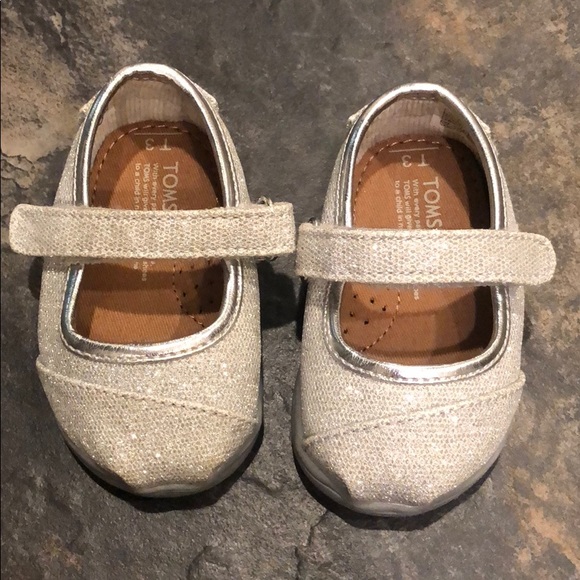 Toms Other - baby silver sparkle TOMS mary janes! size T3